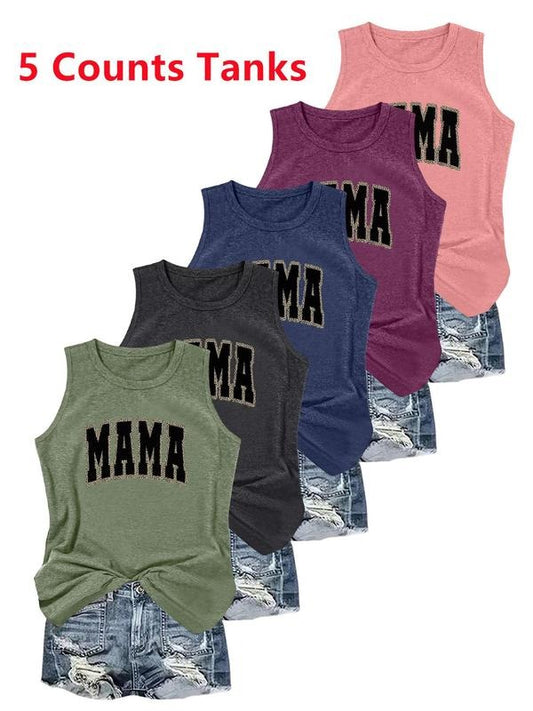 Women's Letter Print Round Neck Tank Top, Casual Sleeveless Crew Neck Top for Daily Wear, Ladies Clothes for All Seasons, Socks