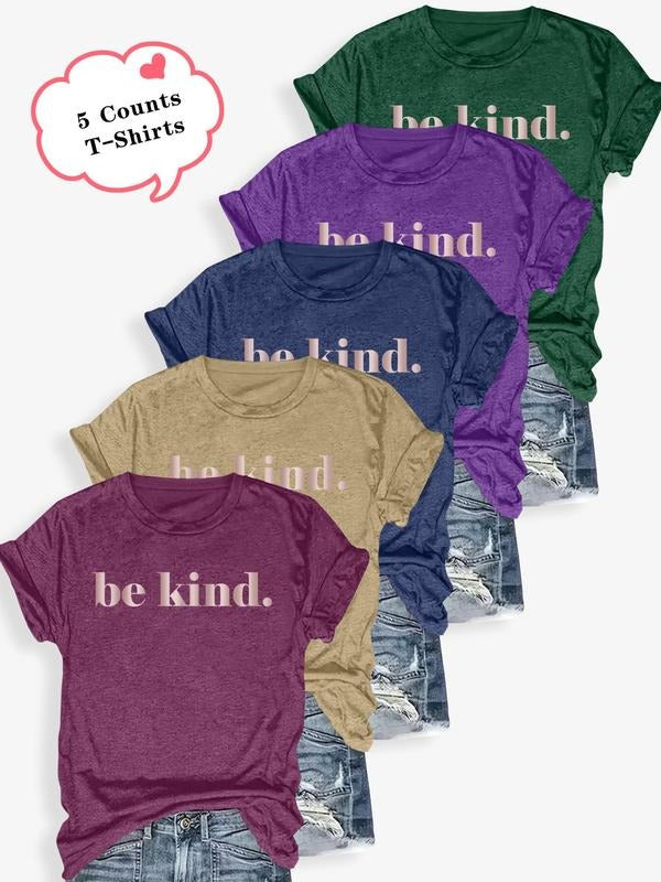 Women's Letter Print Round Neck Tee, Casual Short Sleeve Crew Neck T-shirt for Summer, Fashion Women's Top for Daily Wear