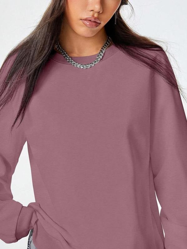 Women's Plain Round Neck Pullover Sweatshirt, Casual Long Sleeve Crew Neck  Pullover for Fall & Winter, Women's Clothing for Daily Wear