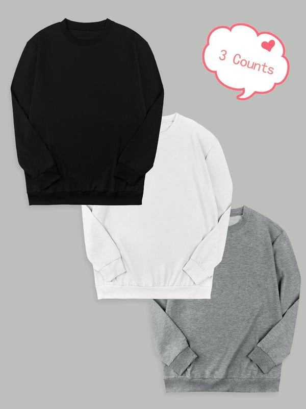 Women's Solid Long Sleeve Pullover Sweatshirt, Casual Basic Round Neck Sweatshirt for Fall & Winter, Women's Clothing for Daily Wear