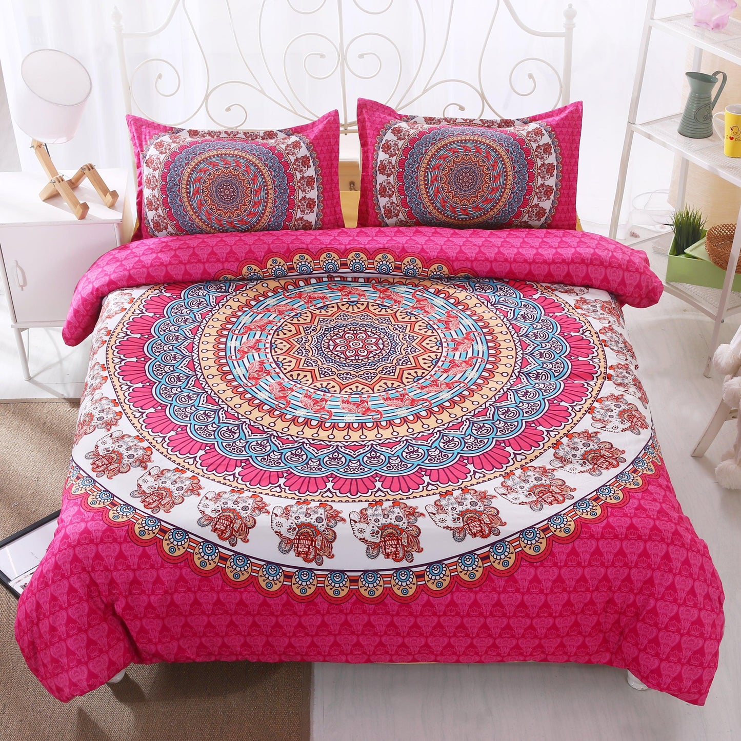 3D Bohemian Rose Pink Quilt Cover Set Bedding Set Pillowcases 23