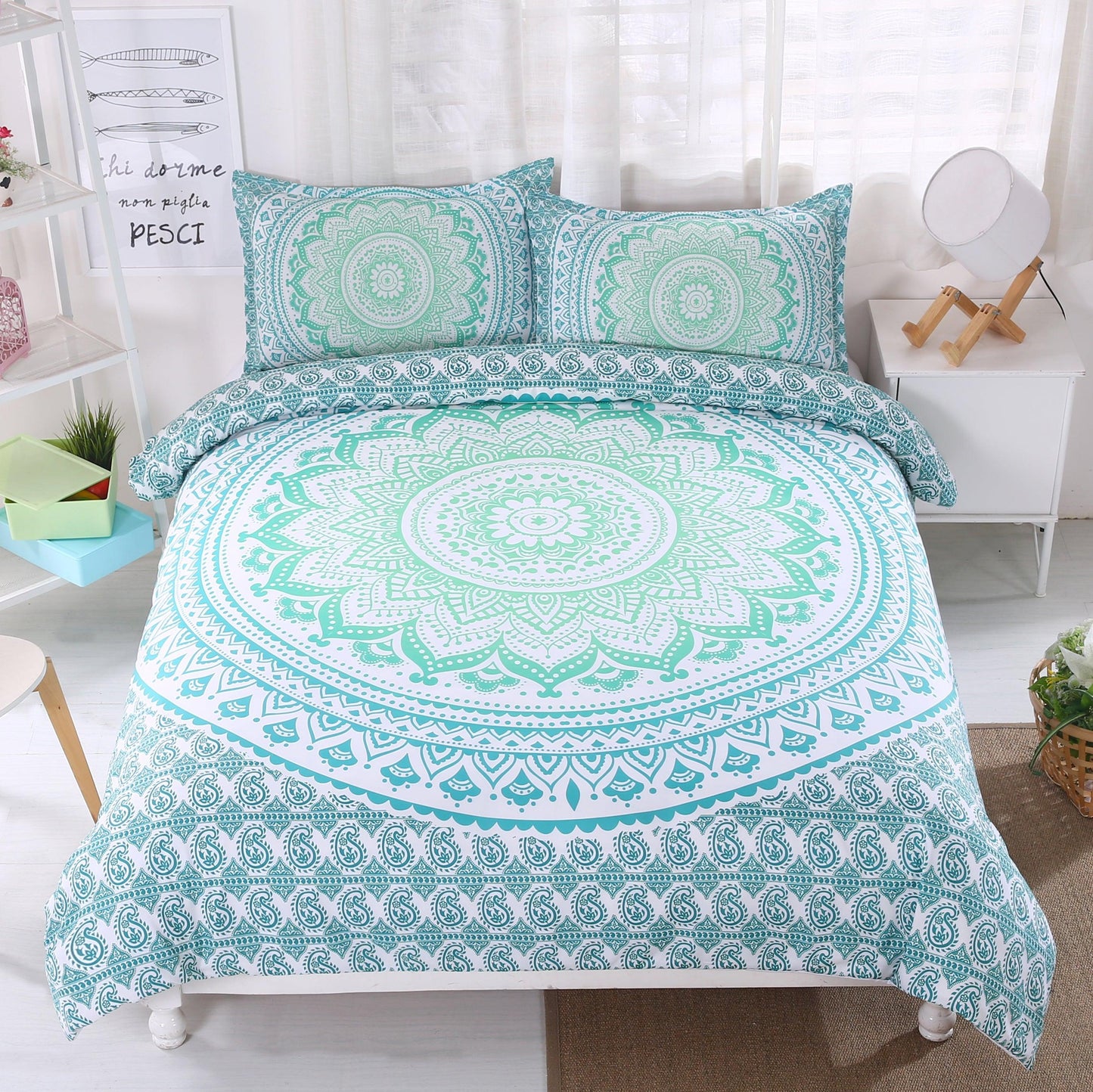 3D Bohemian Green Quilt Cover Set Bedding Set Pillowcases 20