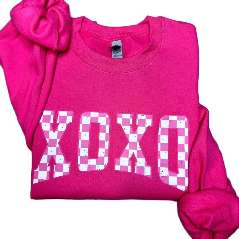 Xoxo Sweatshirt, Distressed Checkered Xoxo Valentine Sweatshirt, Xoxo Valentine's Day Sweatshirt