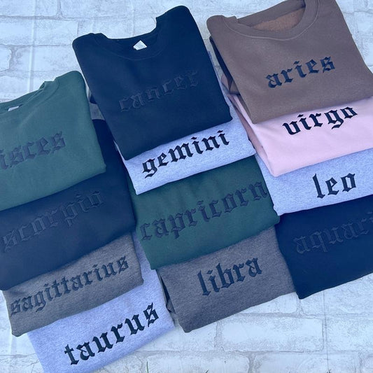 Zodiac Embroidered Crewneck With Black Thread