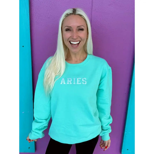 Zodiac Signs Embroidered Mint Sweatshirt