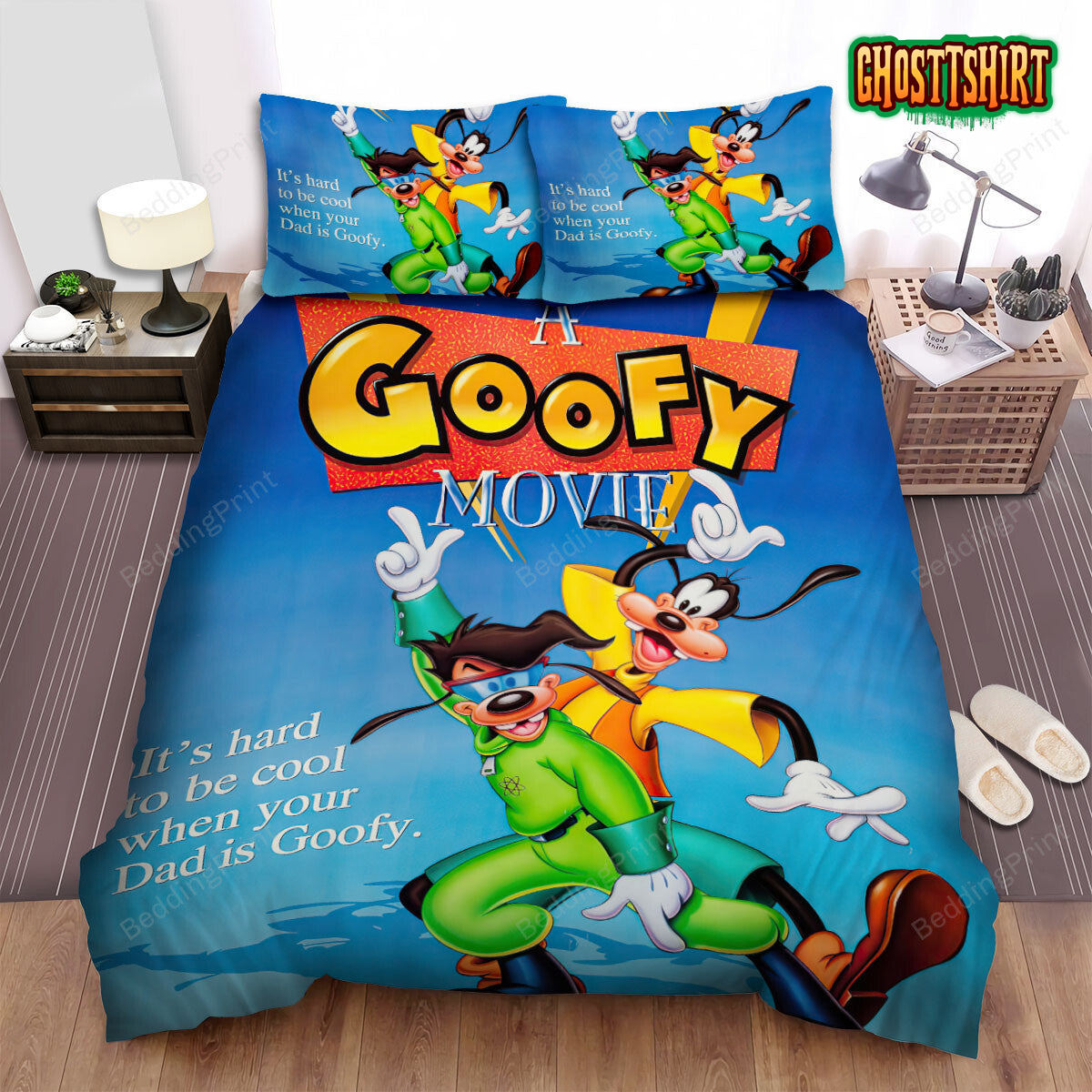 A Goofy Movie 1995 It's Hard To Be Cool When Your Dad Is Goofy Movie Poster Bed Sheets Duvet Cover Bedding Set