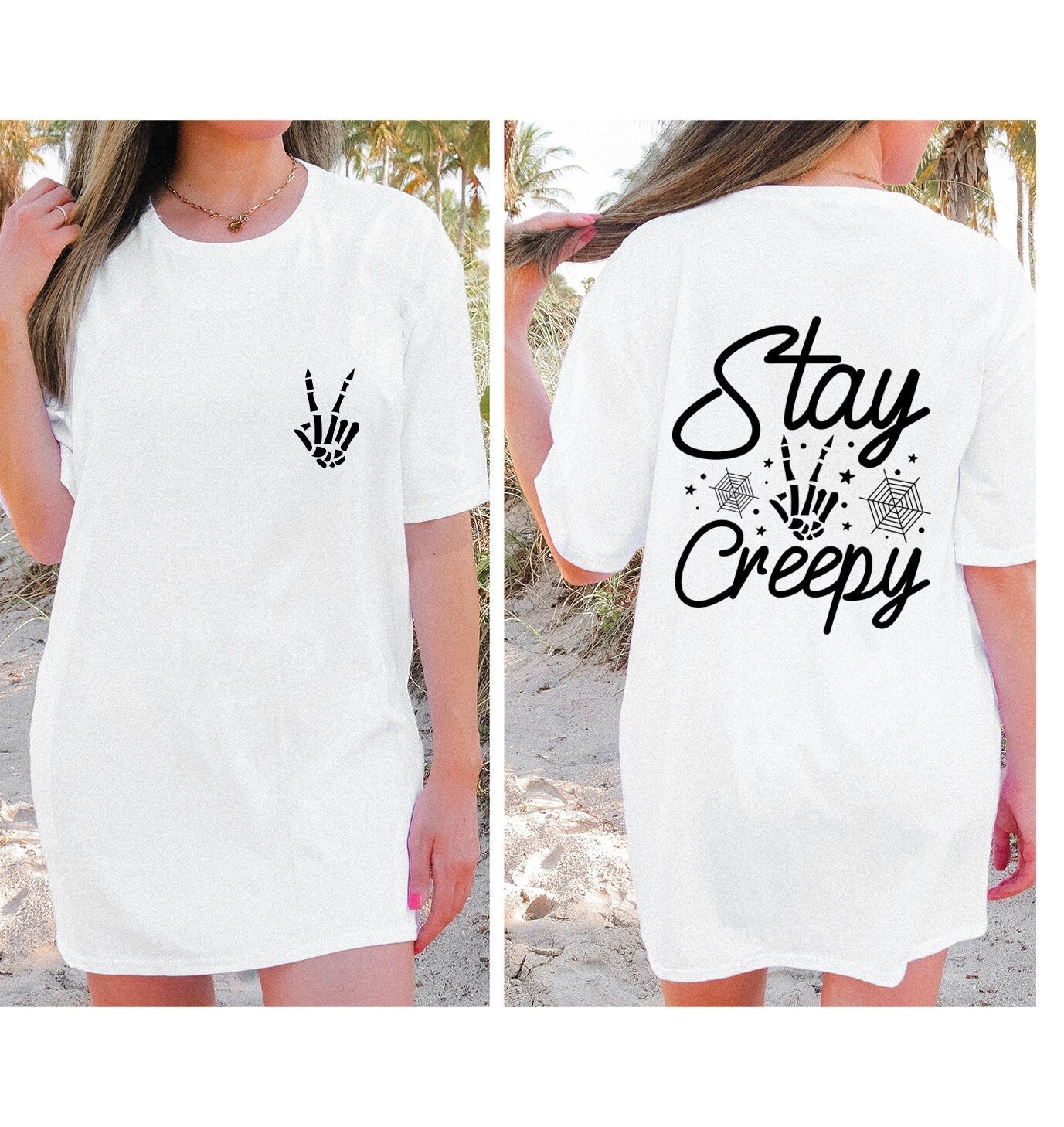 Vintage Halloween Stay Creppy T-shirt, Halloween Skeleton Hand Shirt