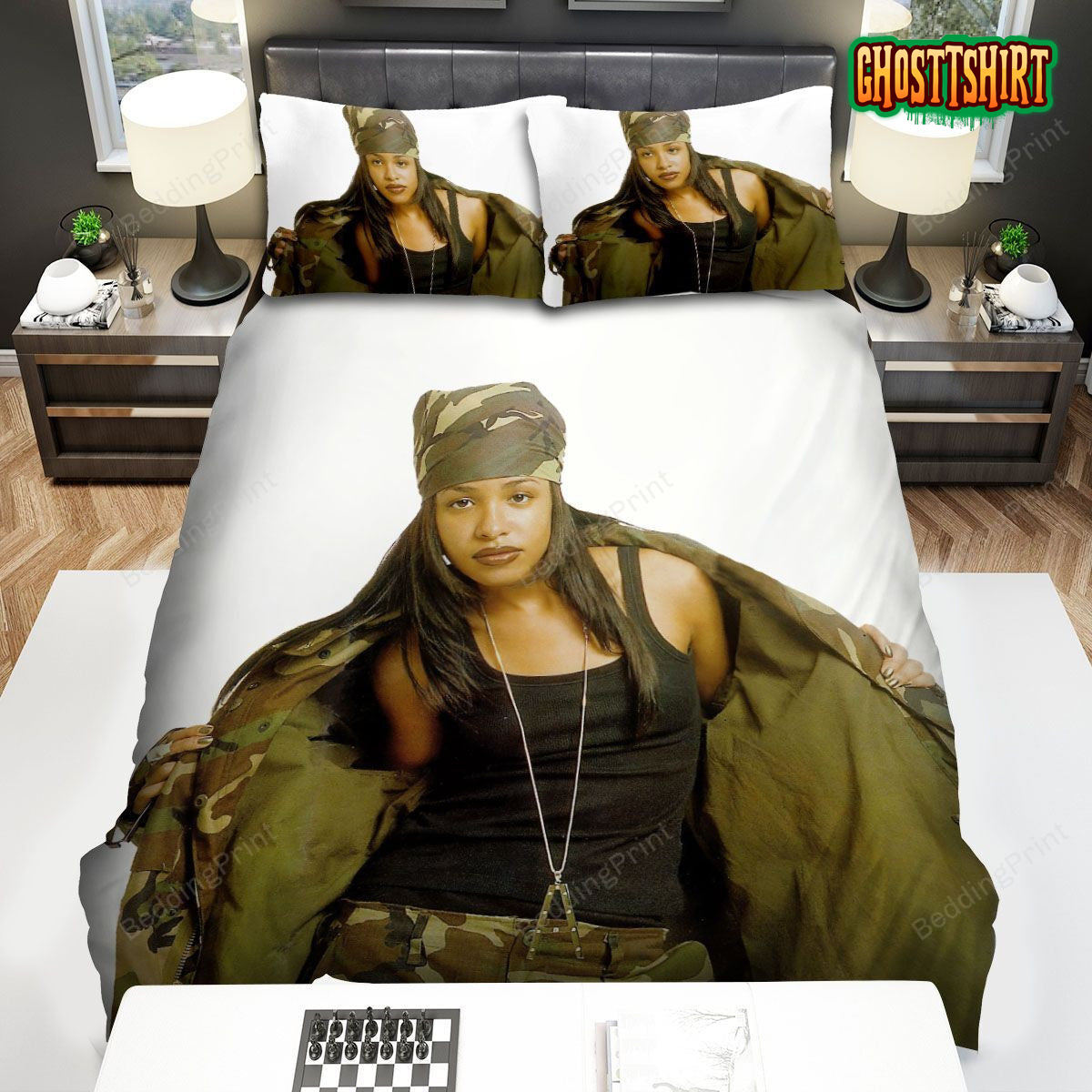 Aaliyah Singer Aaliyah In Military Costume Bed Sheets Duvet Cover Bedding Set