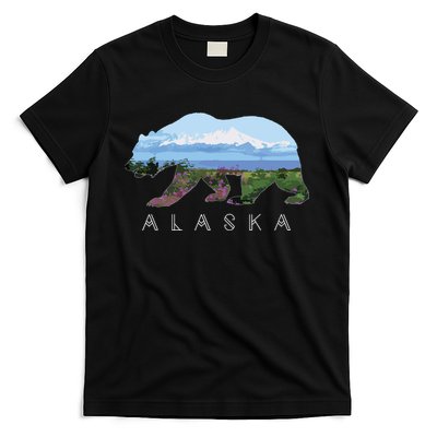 Alaskan Bear With Wildflowers Mountain Snow T-Shirt