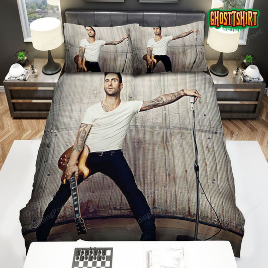 Adam Levine Holding Microphone And Guitar Bed Sheets Spread Duvet Cover Bedding Set