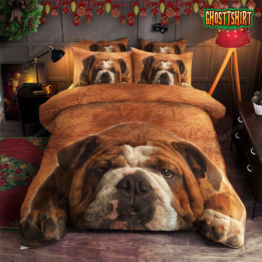 Adorable Bulldog Lying Bed Sheets Duvet Cover Bedding Set