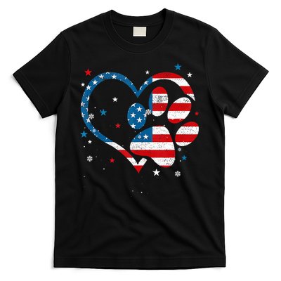 American Flag Patriotic Dog & Cat Paw Print 4th Of July T-Shirt