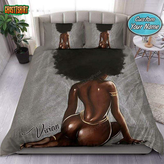 African Afro Black Sexy Girl Art Personalized Custom Name Duvet Cover Bedding Set