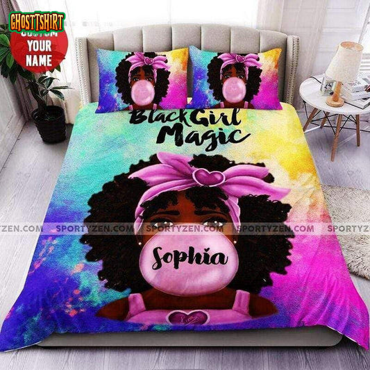 African American Black Baby Girl Magic Personalized Custom Name Duvet Cover Bedding Set