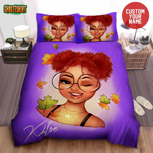 African American Black Little Winkle Girl Pesonalized Custom Name Duvet Cover Bedding Set
