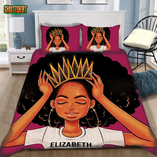 African American Black Queen Girl Pesonalized Custom Bedding Set