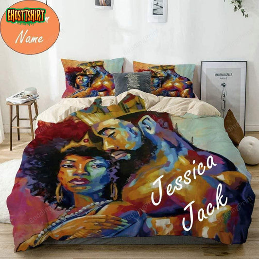 African American Exotic Lovers Personalized Custom Name Duvet Cover Bedding Set