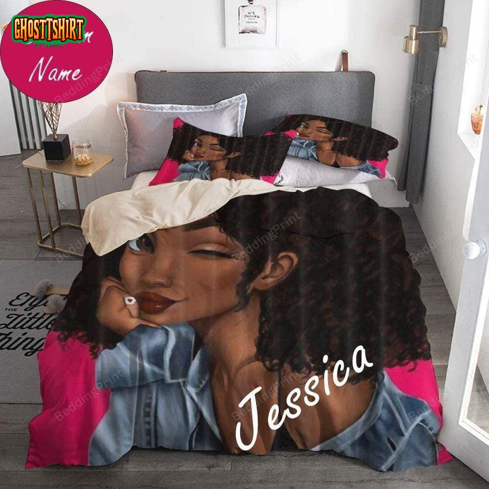 African American Girl Personalized Custom Name Duvet Cover Bedding Set