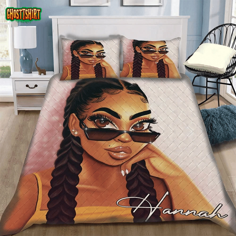 African American Girl With Glasses Pesonalized Custom Bedding Set