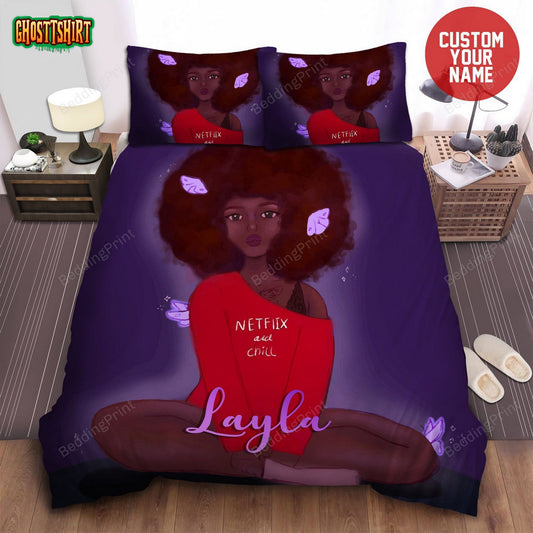 African American Woman Black Girl Magic Natural Hairstyle Custom Name Duvet Cover Bedding Set