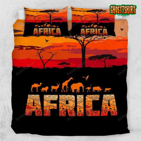 African Animal Sunset Silhouette Bed Sheets Duvet Cover Bedding Set