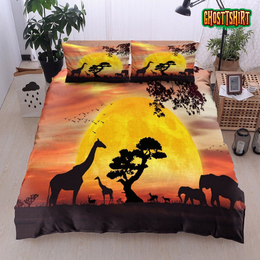 African Animals Sunset Vibes Bed Sheets Duvet Cover Bedding Set
