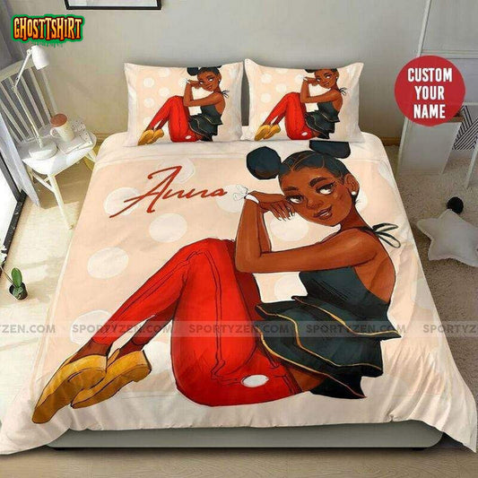 African Mickey Mouse Black Girl Custom Name Duvet Cover Bedding Set