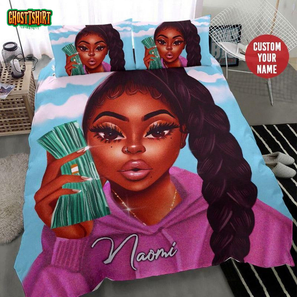 African One Braid Hair Girl Custom Name Duvet Cover Bedding Set
