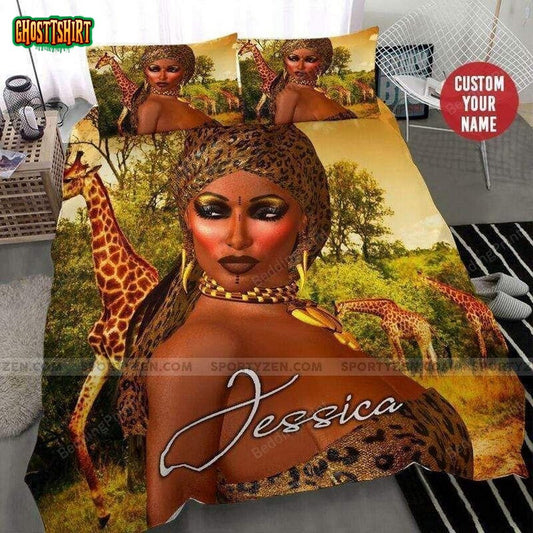 African Sexy Black Women In Wildlife Custom Duvet Cover Bedding Set