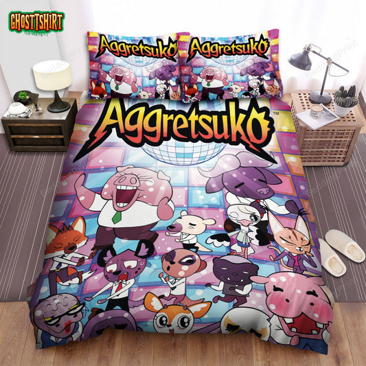 Aggretsuko Characters In A Disco Dance Bar Bed Sheets Spread Duvet Cover Bedding Set