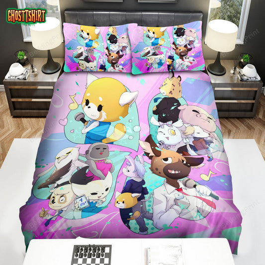 Aggretsuko Main Characters Digital Artwork Bed Sheets Spread Duvet Cover Bedding Set