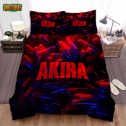 Akira Red & Blue Pills 3D Pattern Bed Sheets Duvet Cover Bedding Set