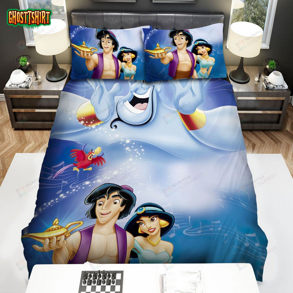 Aladdin Characters And The Musical Notes Bed Sheets Spread Comforter Duvet Cover Bedding Set