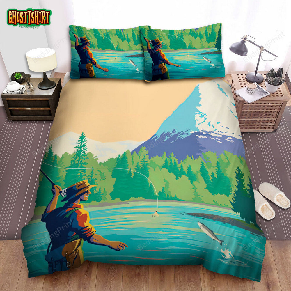 Alaska Kenai River Fishing Bed Sheets Duvet Cover Bedding Set