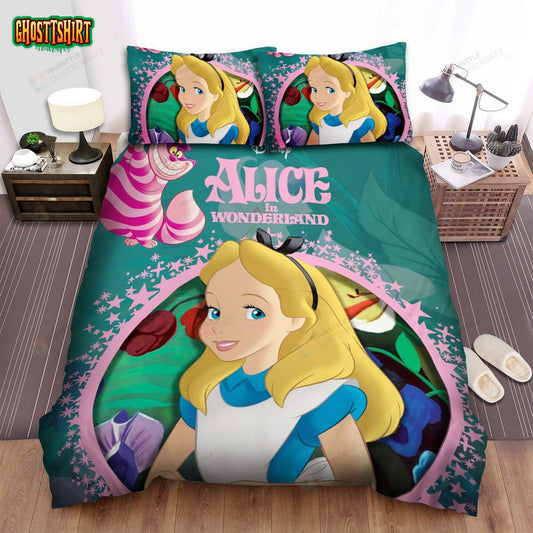 Alice In Wonderland Alice And Cheshire Cat Poster Bed Sheets Spread Duvet Cover Bedding Set