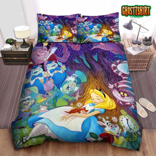 Alice In Wonderland, Alice Still Sleeping Beside Friends Bed Sheets Duvet Cover Bedding Set