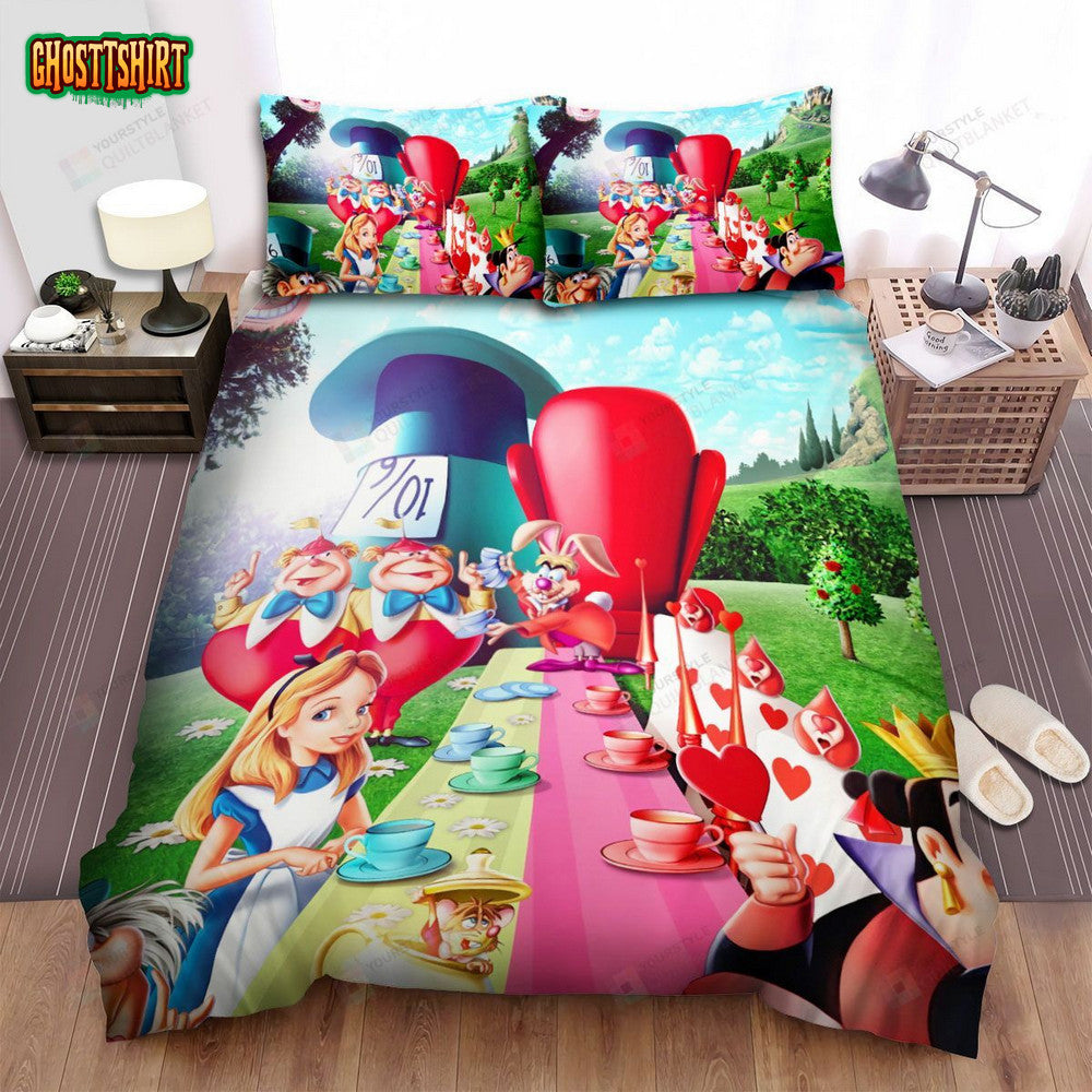 Alice In Wonderland Characters Having Mad Tea Party Bed Sheets Spread Duvet Cover Bedding Set