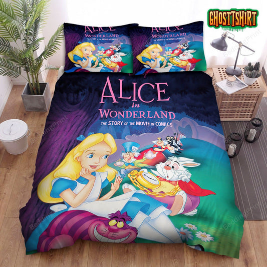 Alice In Wonderland, The Story Of The Movie In Comics Bed Sheets Duvet Cover Bedding Set