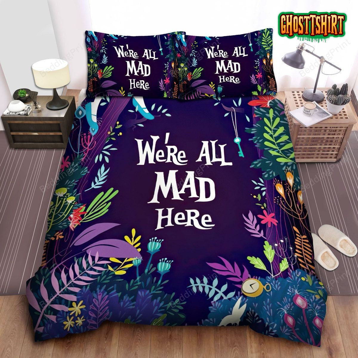 Alice In Wonderland, We're All Mad Here Alice Siting On The Tree Bed Sheets Duvet Cover Bedding Set