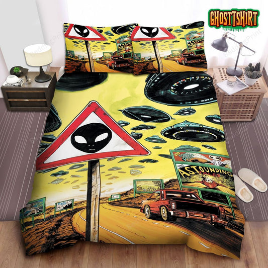 Alien Cities With Ufo Transports Bed Sheets Duvet Cover Bedding Set