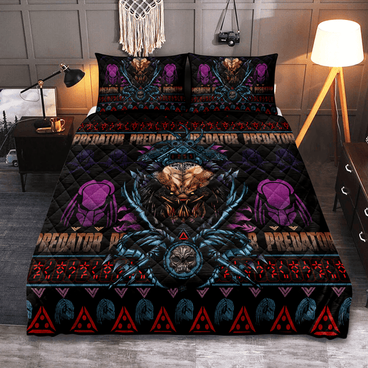 Personalized Alien Predator Christmas Theme 3-pc Quilt Bedding Set Alien
