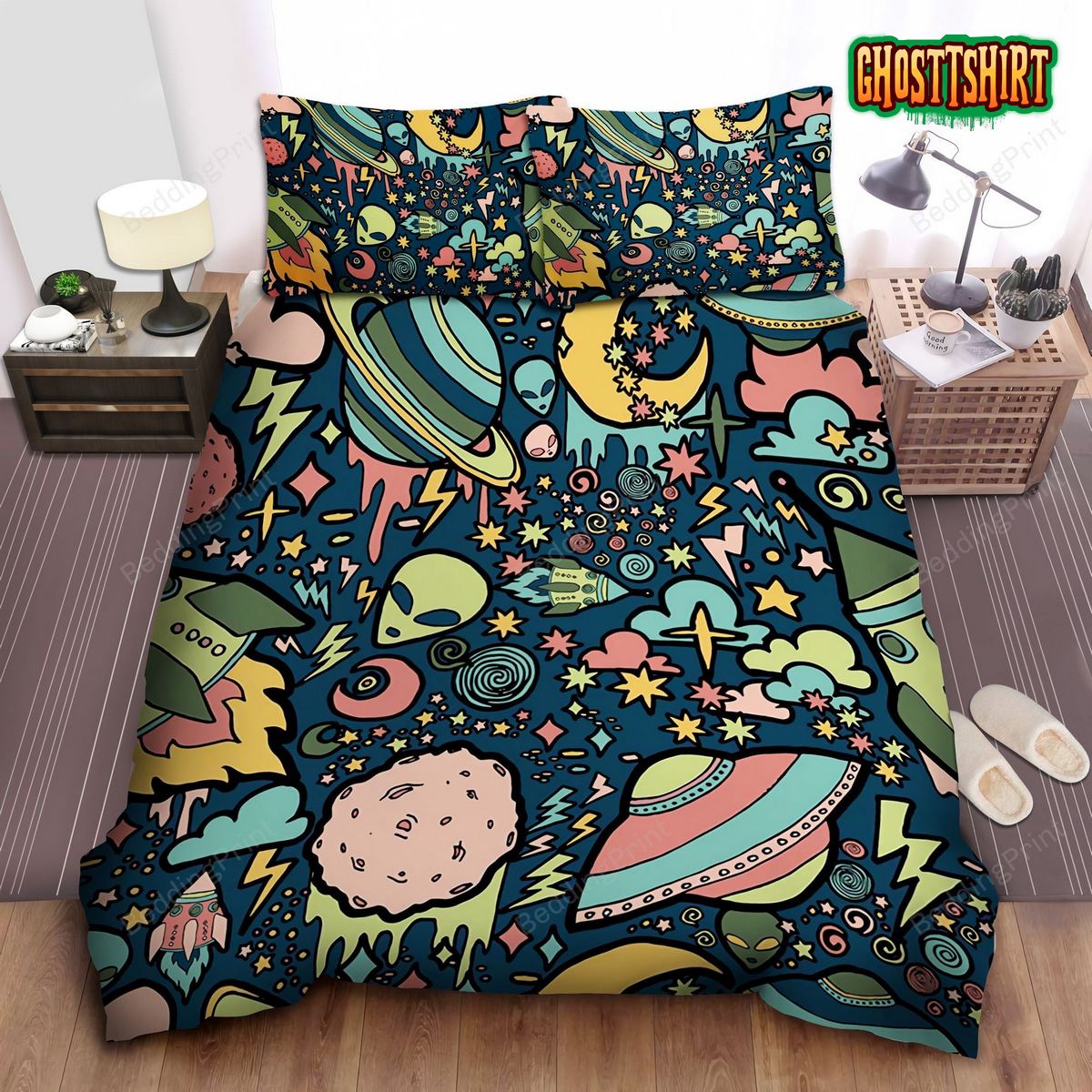 Alien & Ufo Pattern Bed Sheets Duvet Cover Bedding Set