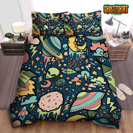 Alien & Ufo Pattern Bed Sheets Duvet Cover Bedding Set