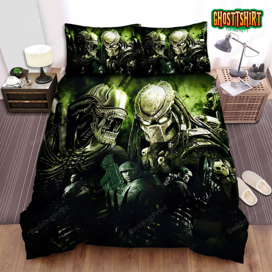 Alien Vs. Predator Combat With Monster Bed Sheets Duvet Cover Bedding Set