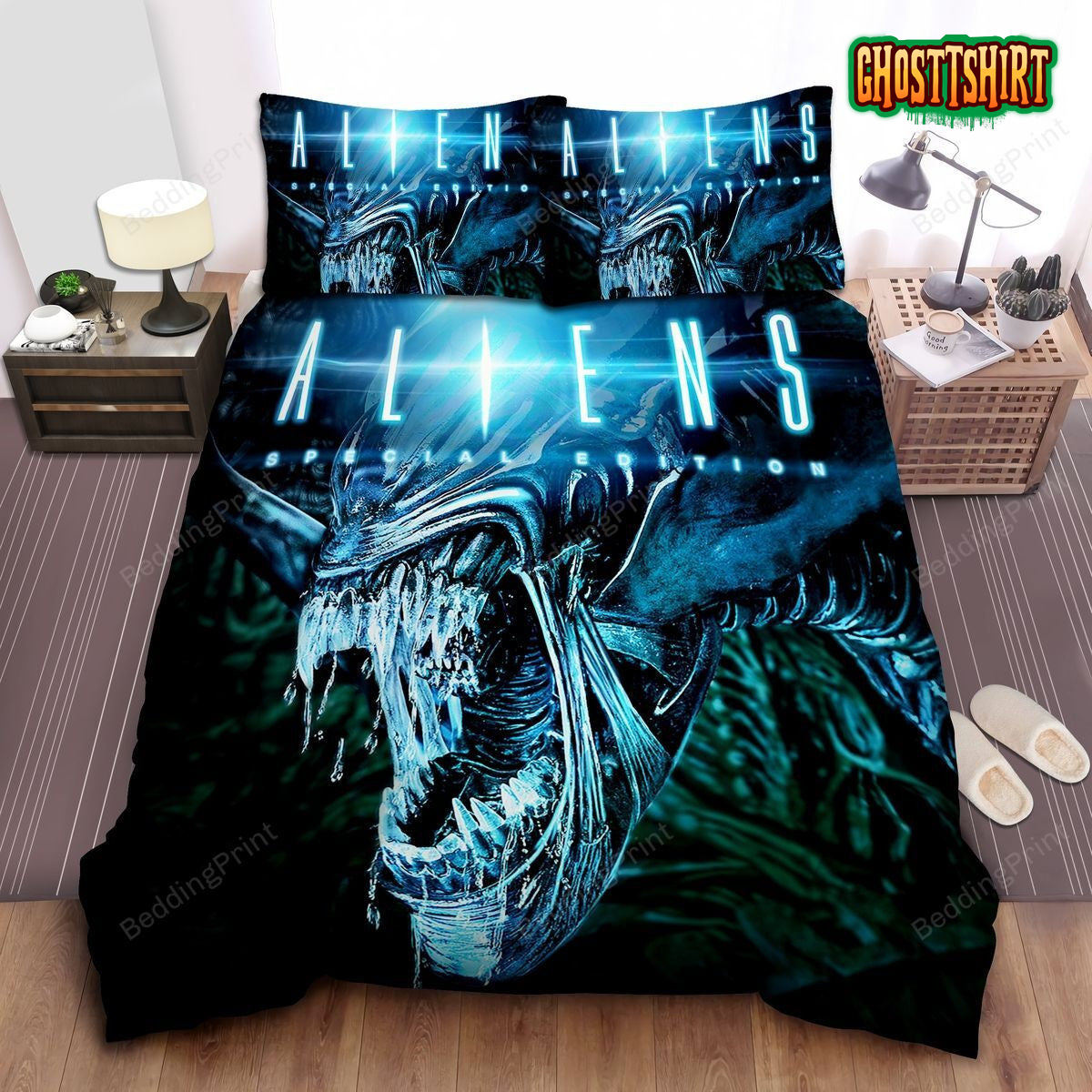 Aliens Scary Xenomorph Face With Sharp Teeth Bed Sheets Duvet Cover Bedding Set
