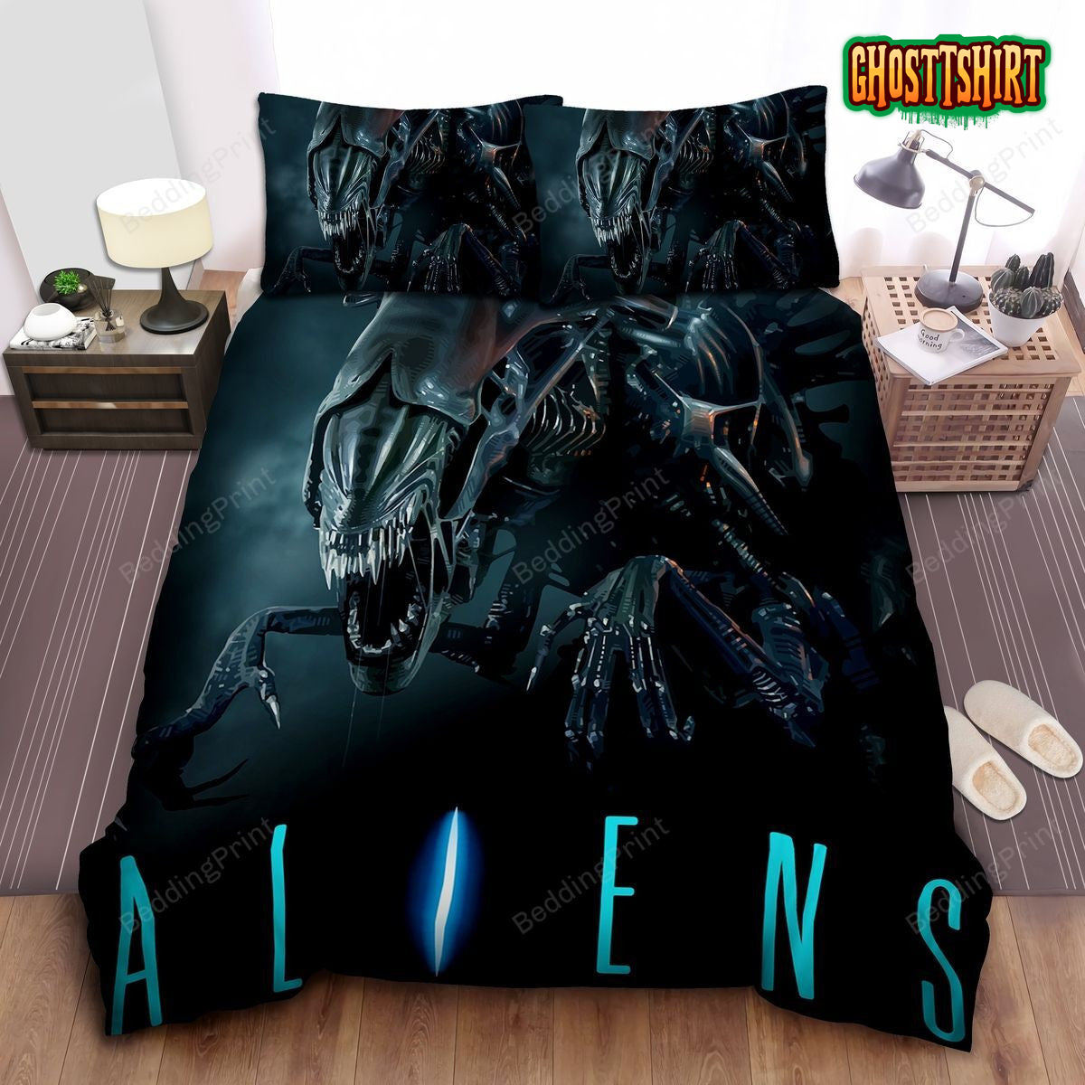 Aliens Xenomorph 3D Digital Illustration Bed Sheets Duvet Cover Bedding Set