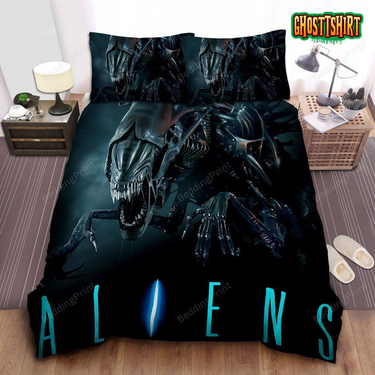 Aliens Xenomorph 3D Digital Illustration Bed Sheets Duvet Cover Bedding Set