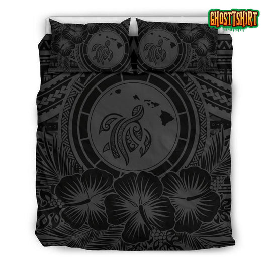 Alohawaii Hawaii Map Honu Hibiscus Gray Polynesian Bed Sheets Duvet Cover Bedding Set