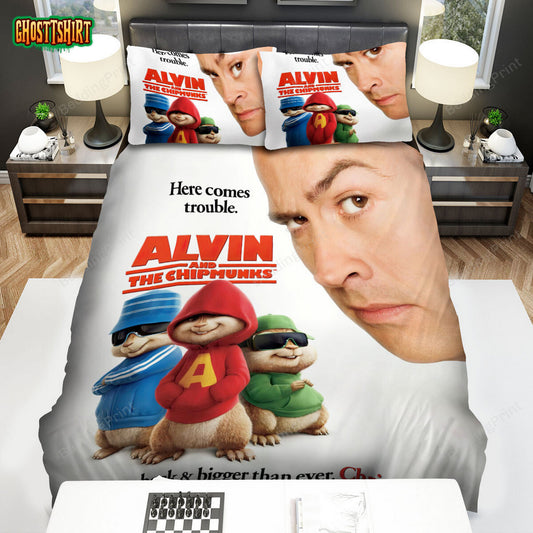 Alvin And The Chipmunks Movie Here Comes Trouble Poster Bed Sheets Duvet Cover Bedding Set