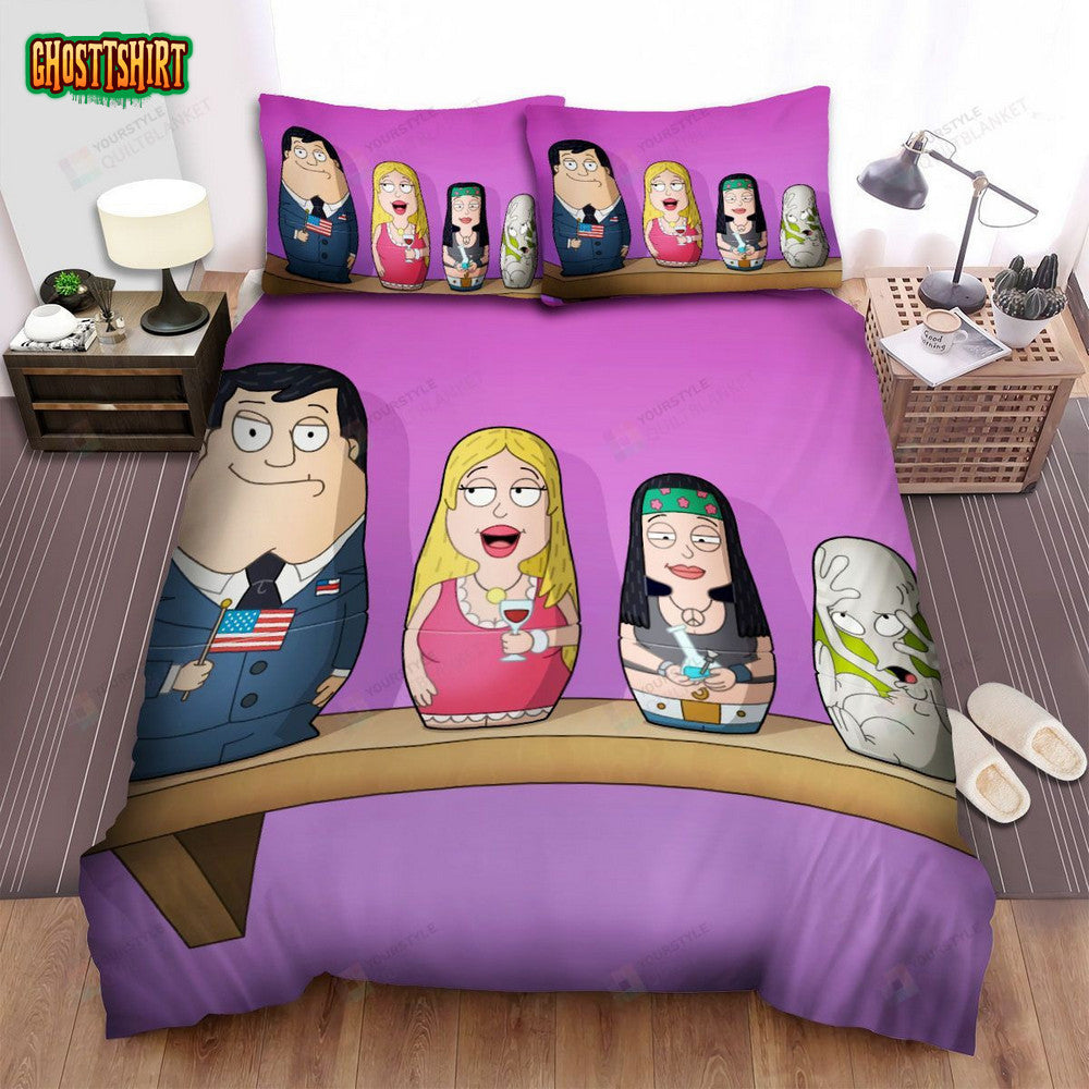 American Dad Characters In Nesting Dolls Bed Sheets Spread Duvet Cover Bedding Set